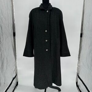 Vintage Jofeld Grey Wool Blend Button Up Maxi Long Coat‎ Classic Chic Women's 14